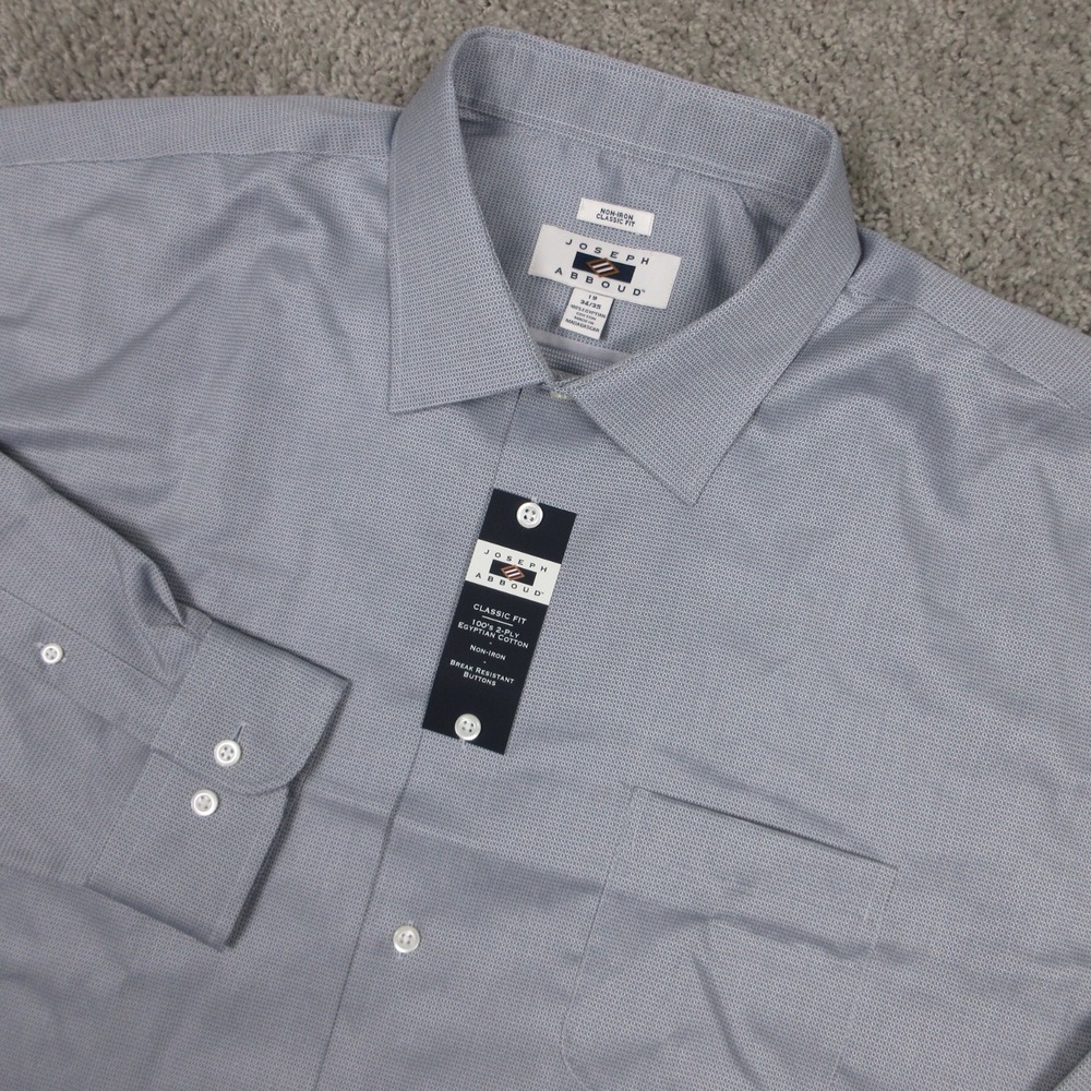 Joseph Abboud Shirt‎ Mens 19 34/35 Gray Spotted Non Iron Classic Dress Button Up